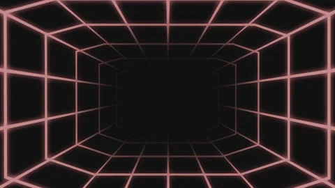 Futuristic neon grid tunnel. Glowing pink lines in dark space Stock Footage 334286926