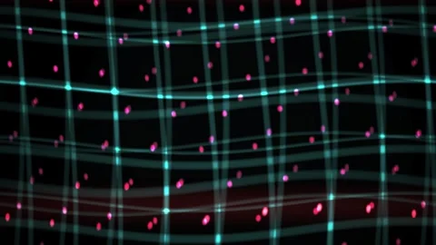 Futuristic Neon Grid Waving in 3d Cyberpunk Abstract Space Stock Footage 343699076