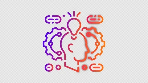 Futuristic Neon Head Profile with Light Bulb and Gear on Transparent Background Stock Footage 337660777