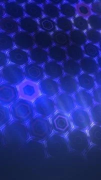Futuristic neon hexagon grid with glowing blue and purple lines, forming a .. イラスト素材