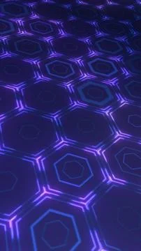 Futuristic neon hexagon grid surface in blue and purple tones, abstract tec.. 库存插图