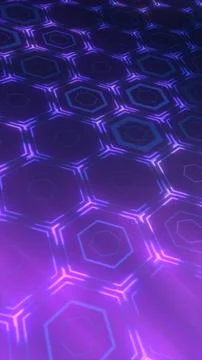 Futuristic neon hexagon grid surface in blue and purple tones, abstract tec.. 库存插图
