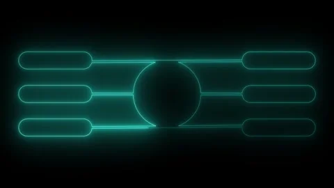 Futuristic neon hub and connection layout with central circle and side node.. 스톡 동영상 337570739