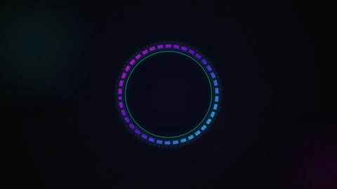 Futuristic neon hud circular interface elements glowing on black background Stock Footage 346506756