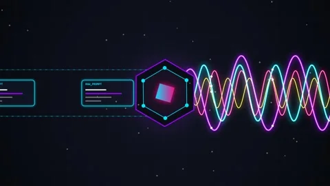 Futuristic Neon HUD Interface with Glowing Sound Waves and Geometric Shapes Vídeos de archivo 344353581