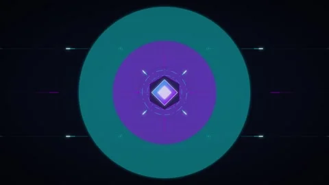 Futuristic neon hud interface with pulsing geometric hexagon and circular d.. Stock Footage 337561509