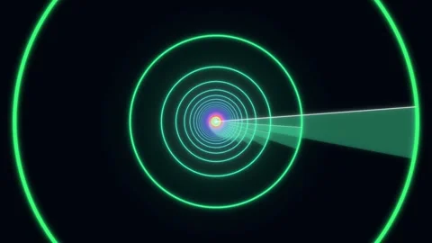 Futuristic neon HUD radar with rotating sweep and concentric circles Stock Footage 336353320
