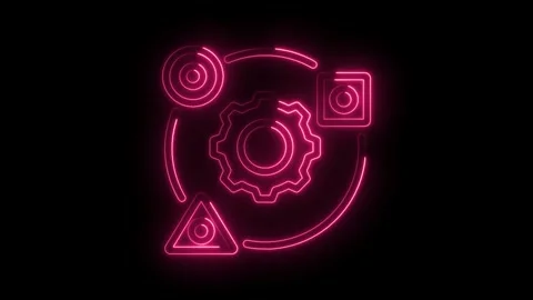 Futuristic neon icon animation featuring gear,circle,square and triangle shapes Stock Footage 330777627