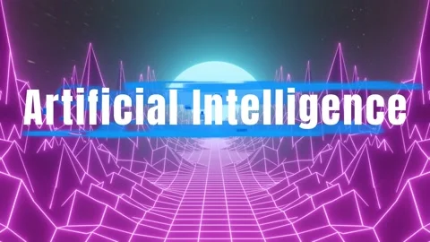 Futuristic neon landscape with purple grid Video stock 337443736