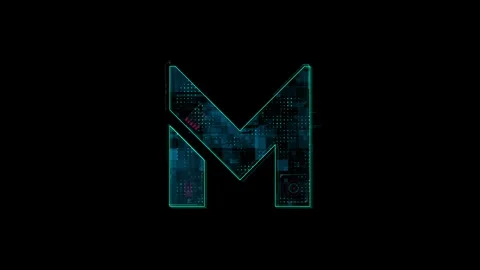 Futuristic Neon Letter M With Digital Technology Abstract Design Vídeo Stock 341918037