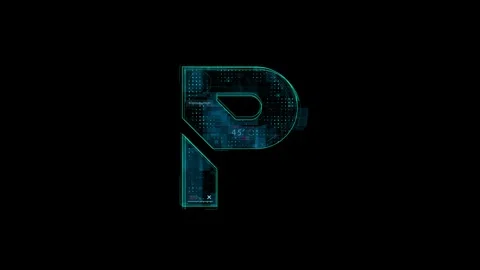 Futuristic Neon Letter P with Digital Tech Design Elements Stock Footage 341918034