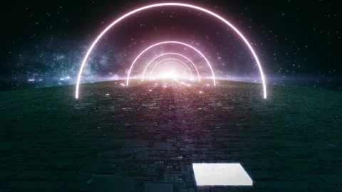 Futuristic Neon Light Circle Deep Loop Stock Footage 314055091