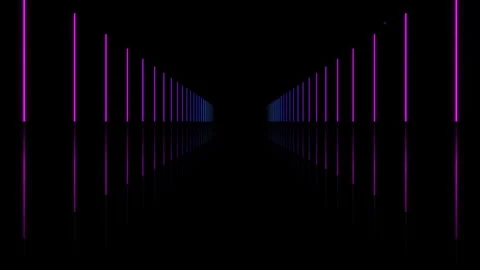 Futuristic neon light corridor with vertical blue and purple glowing bars r.. 스톡 동영상 345573427