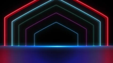 Futuristic Neon Light Gates Virtual Tunnel Stage Stock Footage 341365607