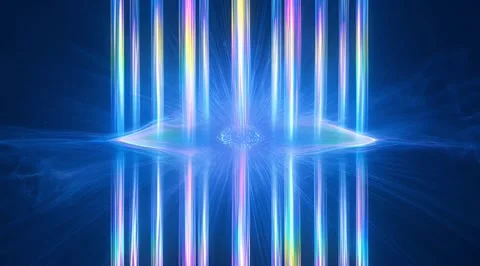Futuristic neon light pillars on blue digital backdrop Stock Footage 331460946