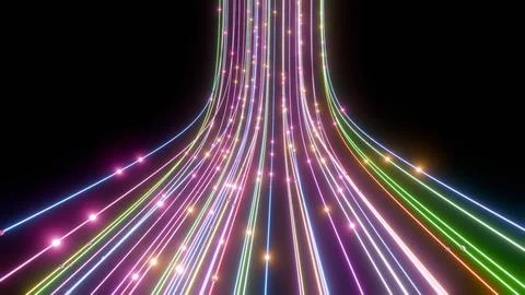 Futuristic Neon Light Trails Converging in Dark Space... Stock Illustration