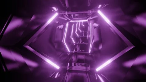 Futuristic neon light tunnel background illustration 3d render Stock Illustration