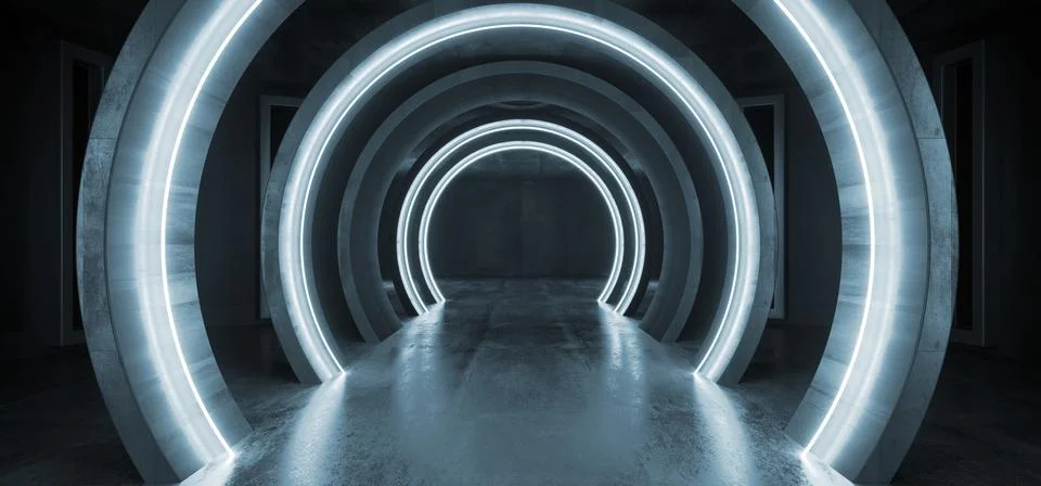 Futuristic Neon Lights Sci Fi Glowing Blue Virtual Vibrant Underground Garage Ilustración de archivo