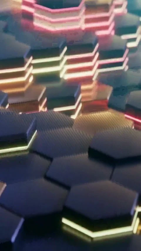 Futuristic neon-lit hexagons. Glowing colorful Stock Footage 339903427