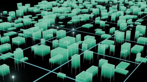 Futuristic Neon Metropolis In Soft Mint Glow Light Network Vidéo 337383586