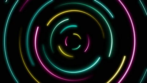 Futuristic Neon Multicolored Circles Animation. 4K Stock Footage 201295542