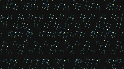 Futuristic neon network nodes and connections on dark tech background animation Stock Footage 334138667