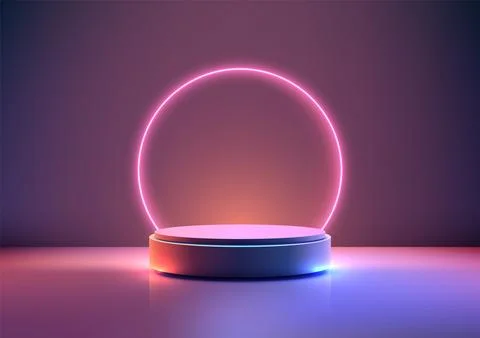 Futuristic Neon Podium with Glowing Circular Backdrop for Technology Produc.. Stock Illustration