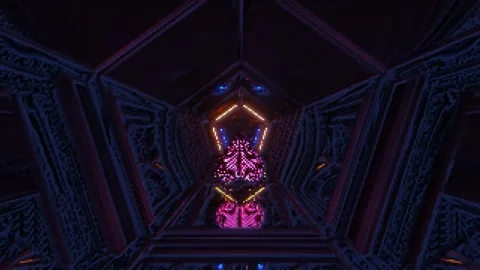 Futuristic Neon Portal: Sci-Fi Cyberpunk Digital Art Stock Footage 303142223