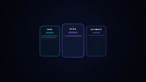 Futuristic neon pricing table ui with three subscription plans. 4K Stock Footage 343265756