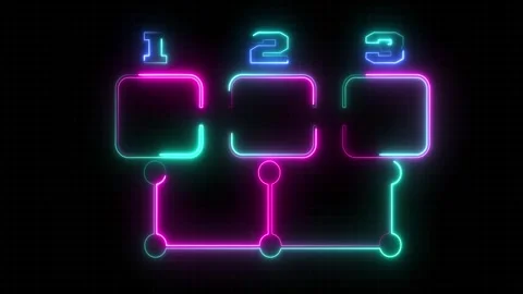 Futuristic Neon Process Visualization with Glowing Steps &amp; Digital Workflow Stock Footage 310281777
