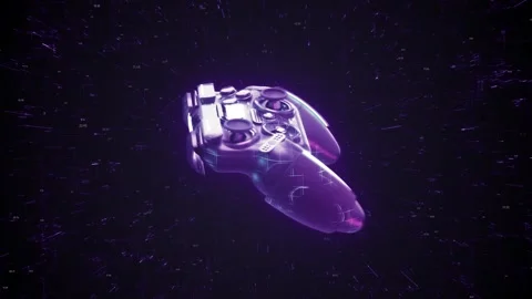 Futuristic Neon Purple Game Controller Rotating in Digital Cyber Space Vidéo 344240138