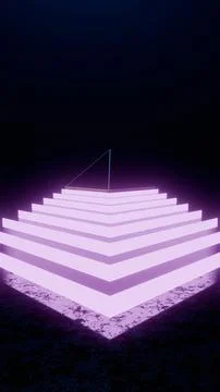 Futuristic Neon Pyramid Structure on Dark Surface with Purple Glow. Stock Illustration