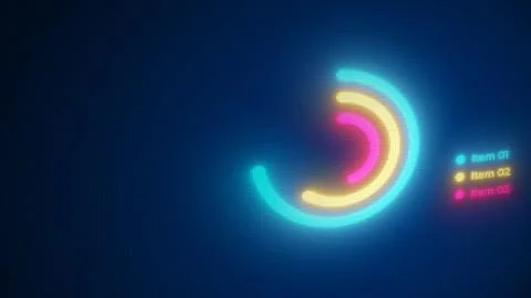 Futuristic neon radial chart graphics for data on a digital screen. Stock Illustration