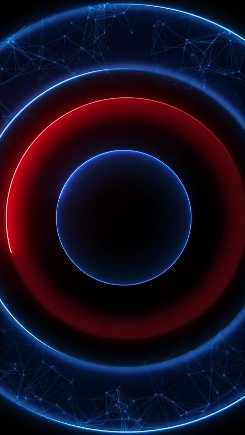 Futuristic neon ring interface blue outer arcs, red inner glow, polygon mesh, ci 動画素材 340402940