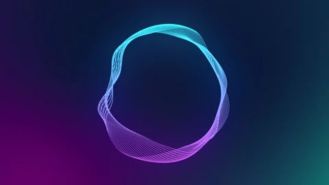 Futuristic Neon Ring with Wavy Light Trails 4K Abstract Motion Background Stock Footage 345300428