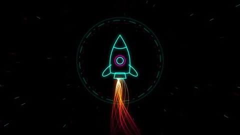 Futuristic Neon Rocket Launch and Glowing Fire Thruster Loop Stock Footage 346332970