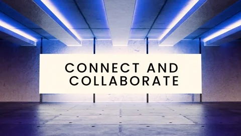 Futuristic neon screen animation with “Connect and Collaborate” Stock-Footage 312544019