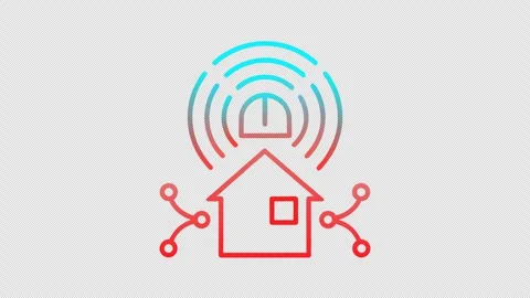 Futuristic Neon Smart Home Line Animation with Reveal and Front View Stock Footage 337653449