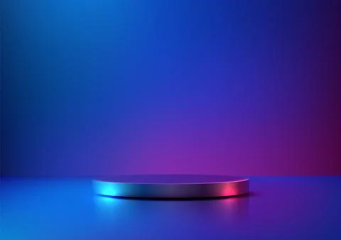 Futuristic neon space with glowing circular platform blue pink light modern.. Stock Illustration