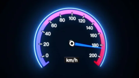 Futuristic Neon Speedometer Gauge Animation with Moving Needle 動画素材 342699028