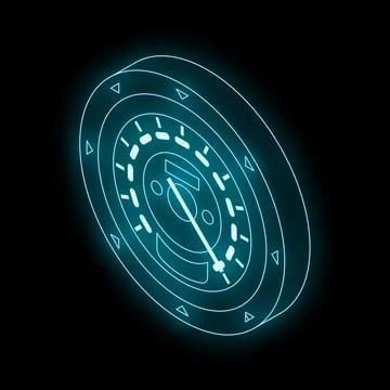 Futuristic neon speedometer glowing on black background Stock Illustration