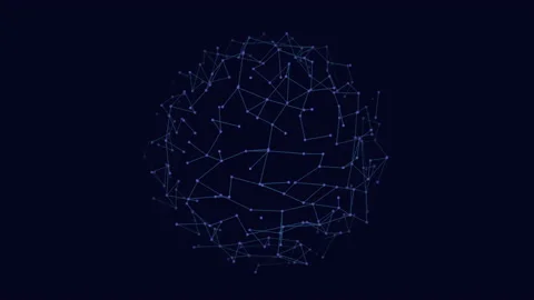 Futuristic neon sphere with dots and lines in dark space Stock Footage 215090105