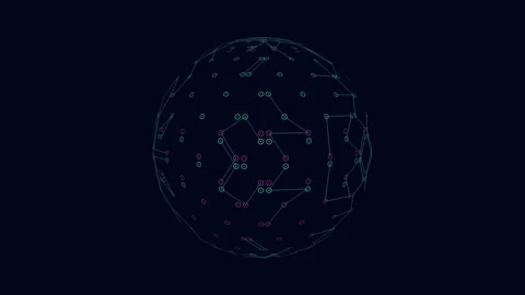 Futuristic neon sphere with small dots and lines in dark space Stock Footage 215100887