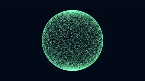 Futuristic neon sphere with small dots and dust in dark space Stock Footage 215101427