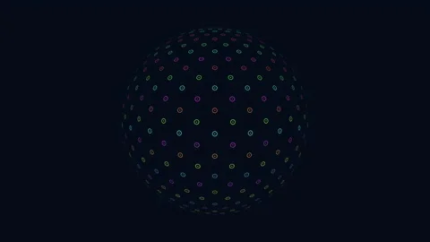 Futuristic neon sphere with small dots in dark space Stock Footage 215104545