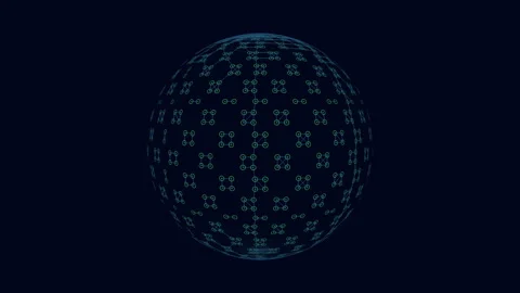 Futuristic neon sphere with small dots and lines in dark space Stock Footage 215108707