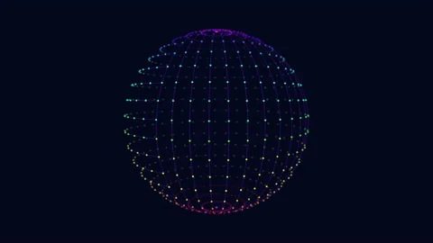 Futuristic neon sphere with small dots and lines in dark space Stock Footage 215109277