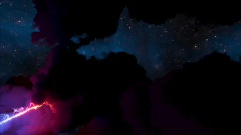 Futuristic neon star or light streak flies rapidly through rolling clouds Stock Footage 319959387