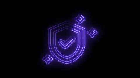Futuristic neon style shield with check mark security and validation on dar.. Stock Footage 346007998