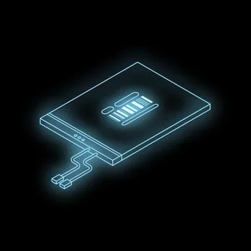 Futuristic neon tablet displaying barcode in isometric view Stockillustratie